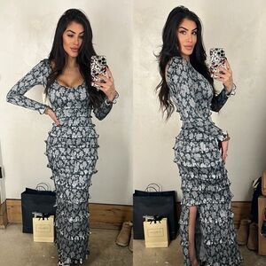V. Chapman Lanie Maxi Dress Emerald Peony Print Ruffles Wedding Guest Size 2 NWT
